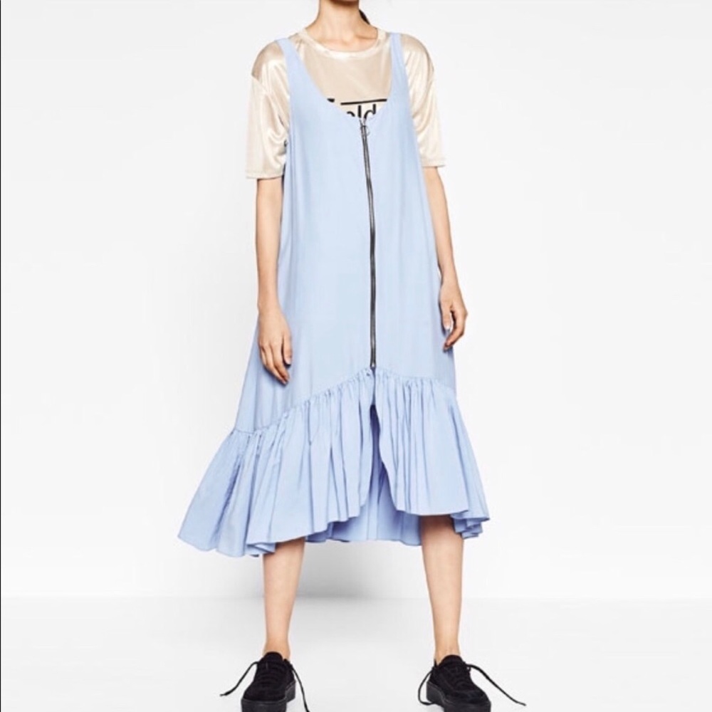 NWT Zara Long Zipped Dress in Pale Blue